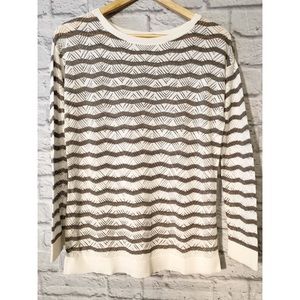 Loft Pointelle knit chevron stripe sweater